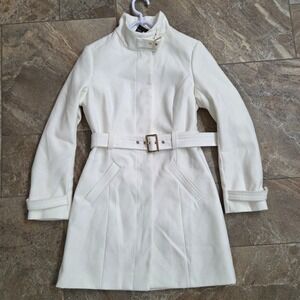 Atmosphere‎ White Funnel Neck Belted Coat Winter Warm Jacket Size 4